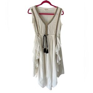 Talisman white Asymmetrical Dress with Black Accents